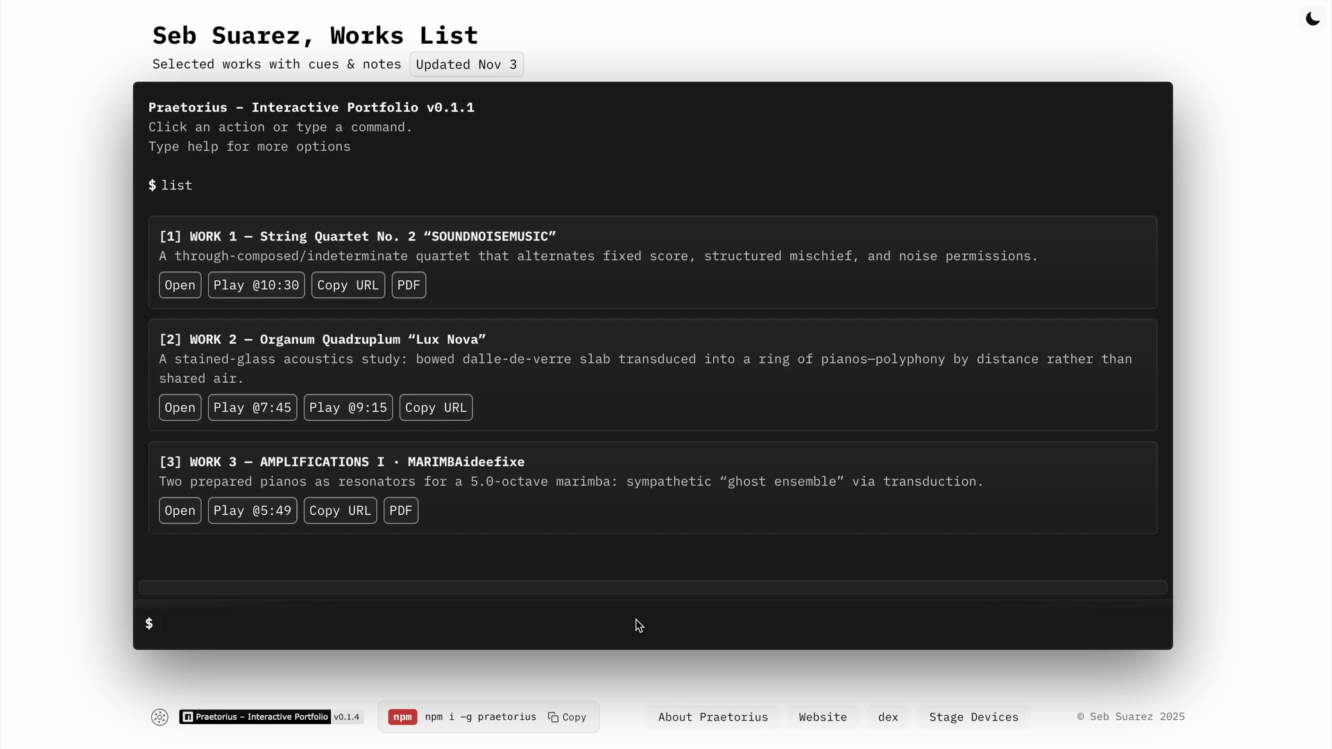 Praetorius (Typefolio skin) — page-follow & audio demo